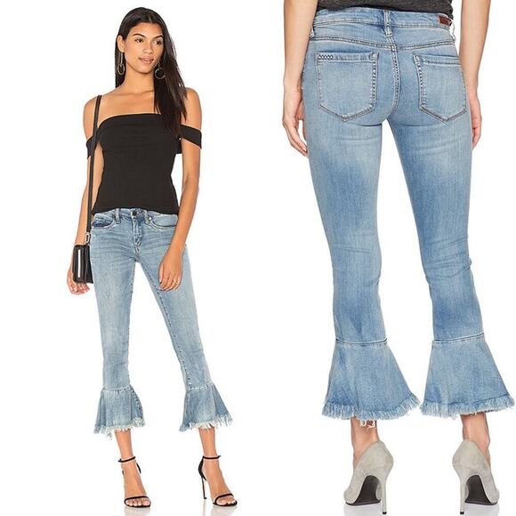 NWT BLANKNYC Ruffle Crop Festival Jean Flared & Wide Leg Denim Cropped Denim  24 - Picture 1 of 15
